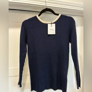 Allude navy sweater with button down back size S NWT